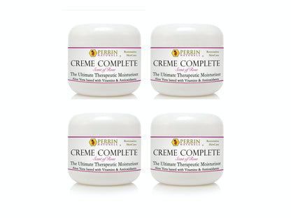 Four jars of Perrin Naturals Creme Complete Rose 60g, packaged for bulk purchase.