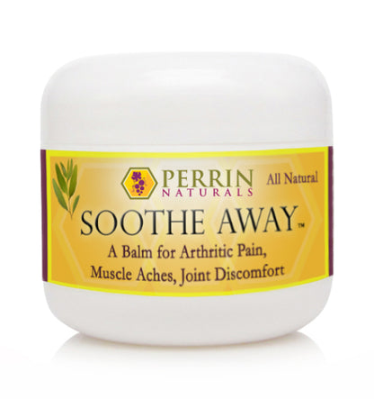 A jar of Perrin Naturals Soothe Away balm, designed to relieve arthritis pain, muscle aches, and joint discomfort.